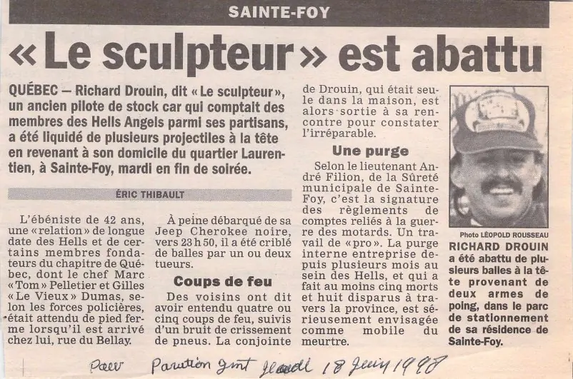 Coupure de presse de Sainte-Foy sur Richard Drouin datée du 18 juin 1990