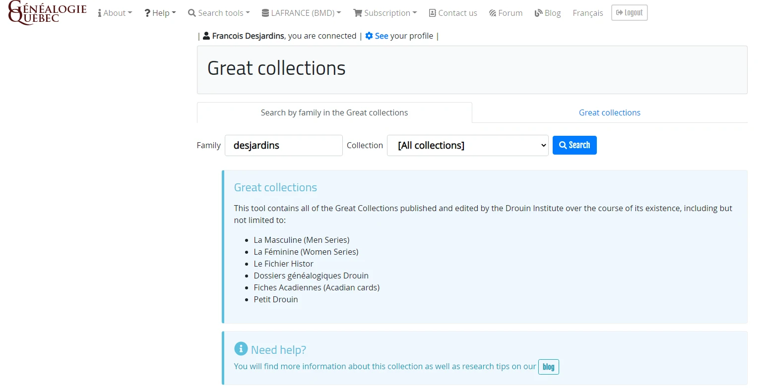Search engine for the Drouin Great Collections