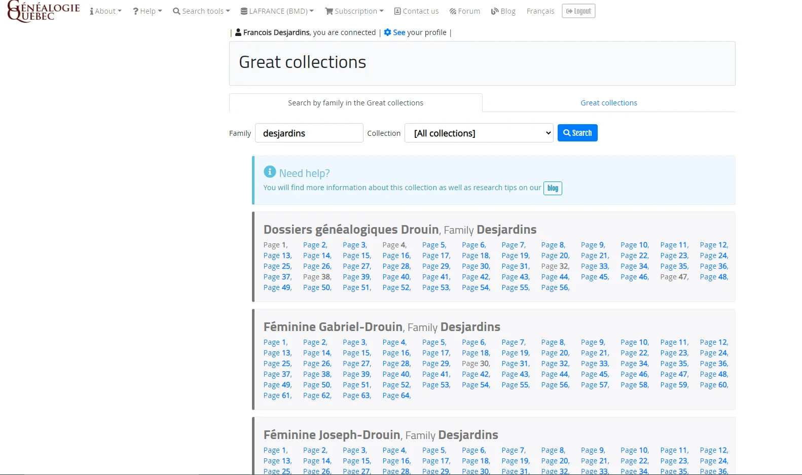 Search results from the Drouin Great Collections