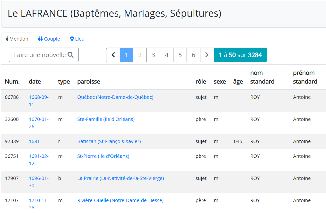 Résultats d'une recherche dans le LAFRANCE BMS