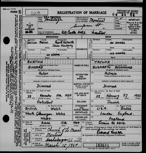 Original Quebec marriage record from the 20th century