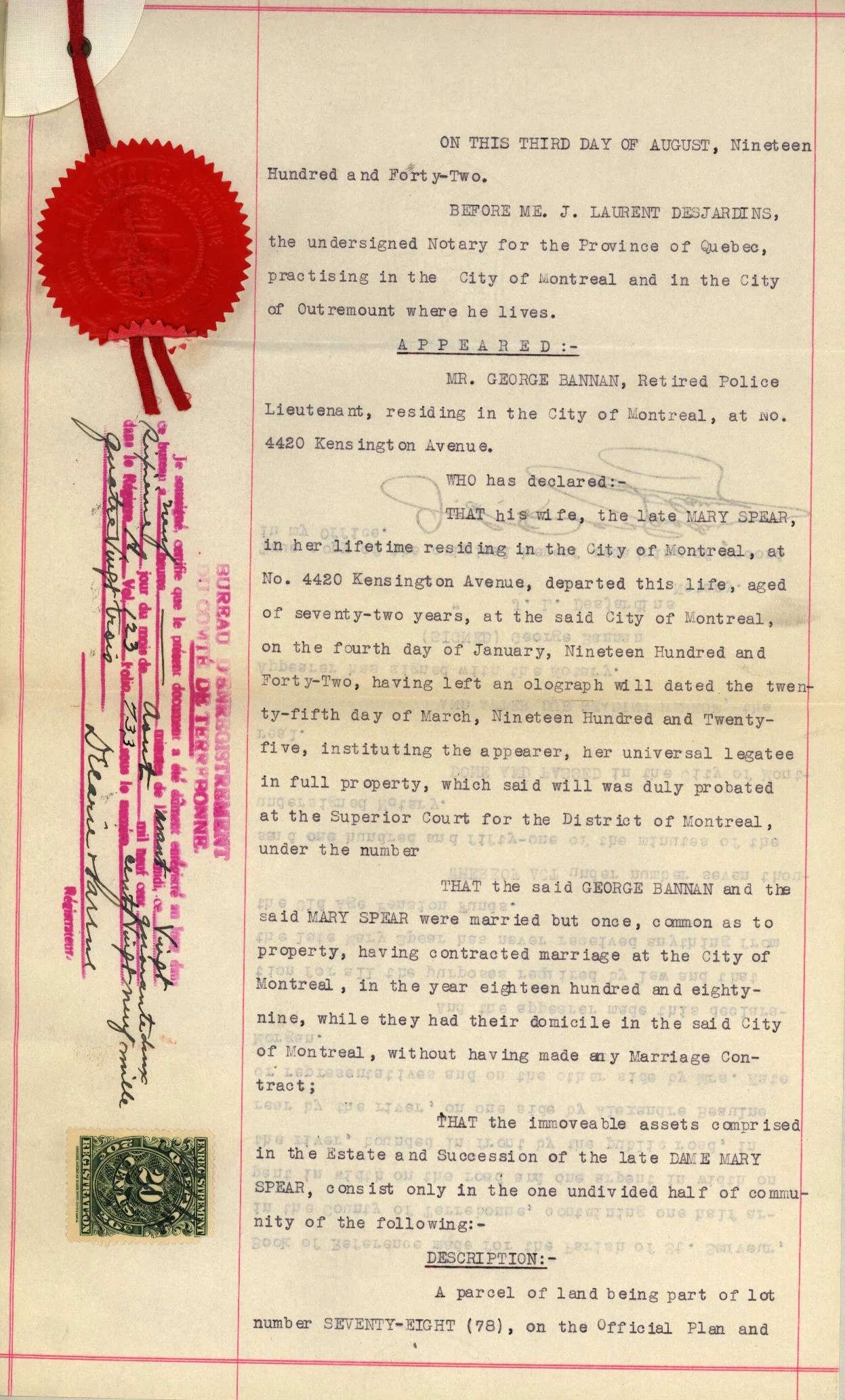 Historical notarial record from the Drouin Institute collections