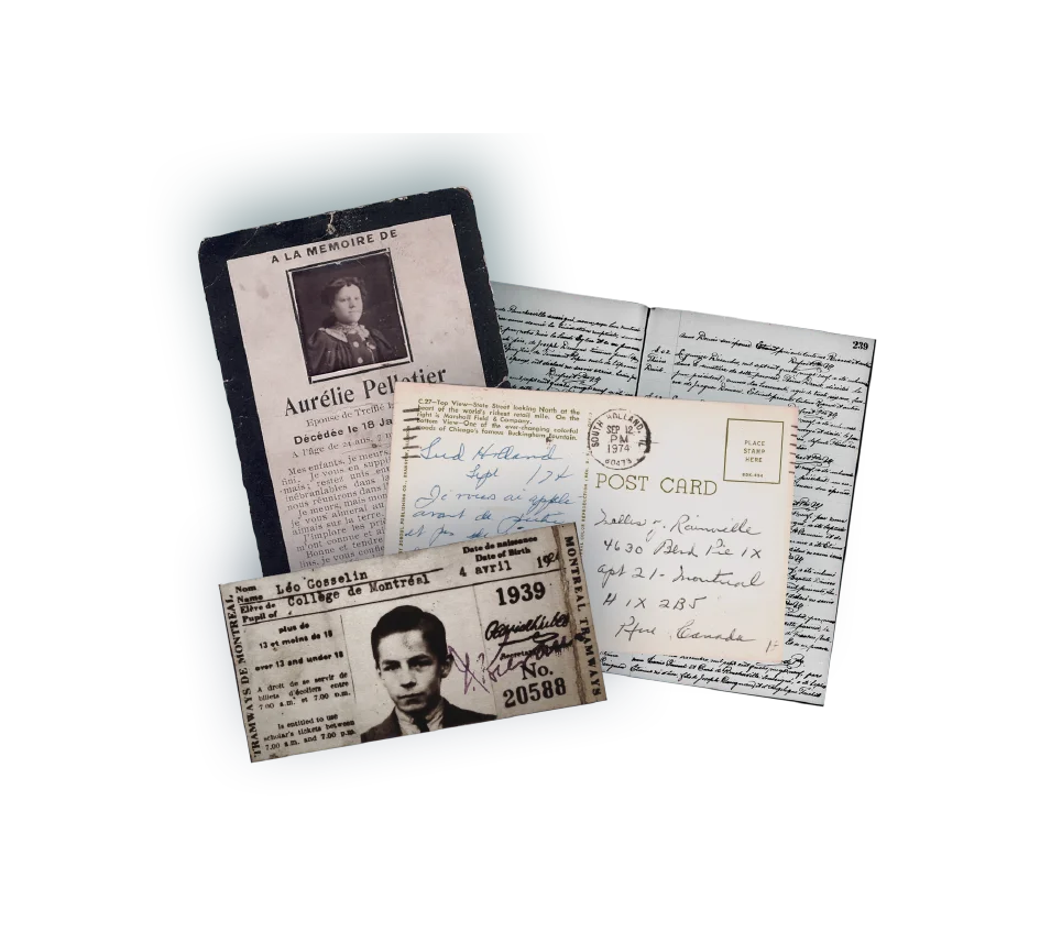 Carte mortuaire, carte postale, registre paroissial et document d’identité accessibles dans les collections