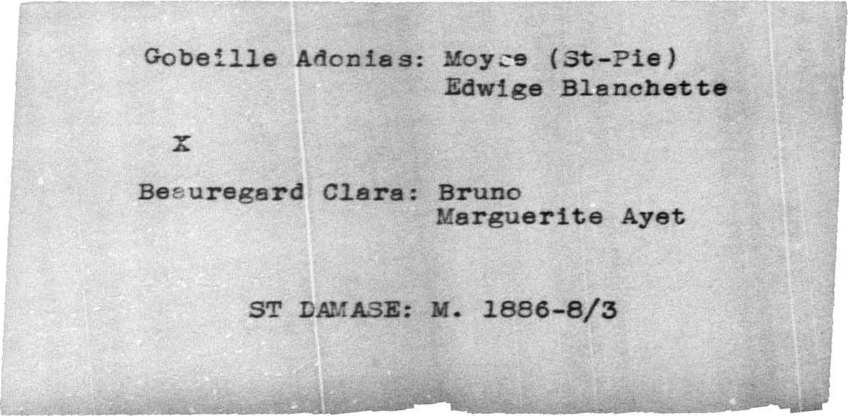 Fiche de mariage du fonds Antonin Loiselle pour Saint-Damase en 1886