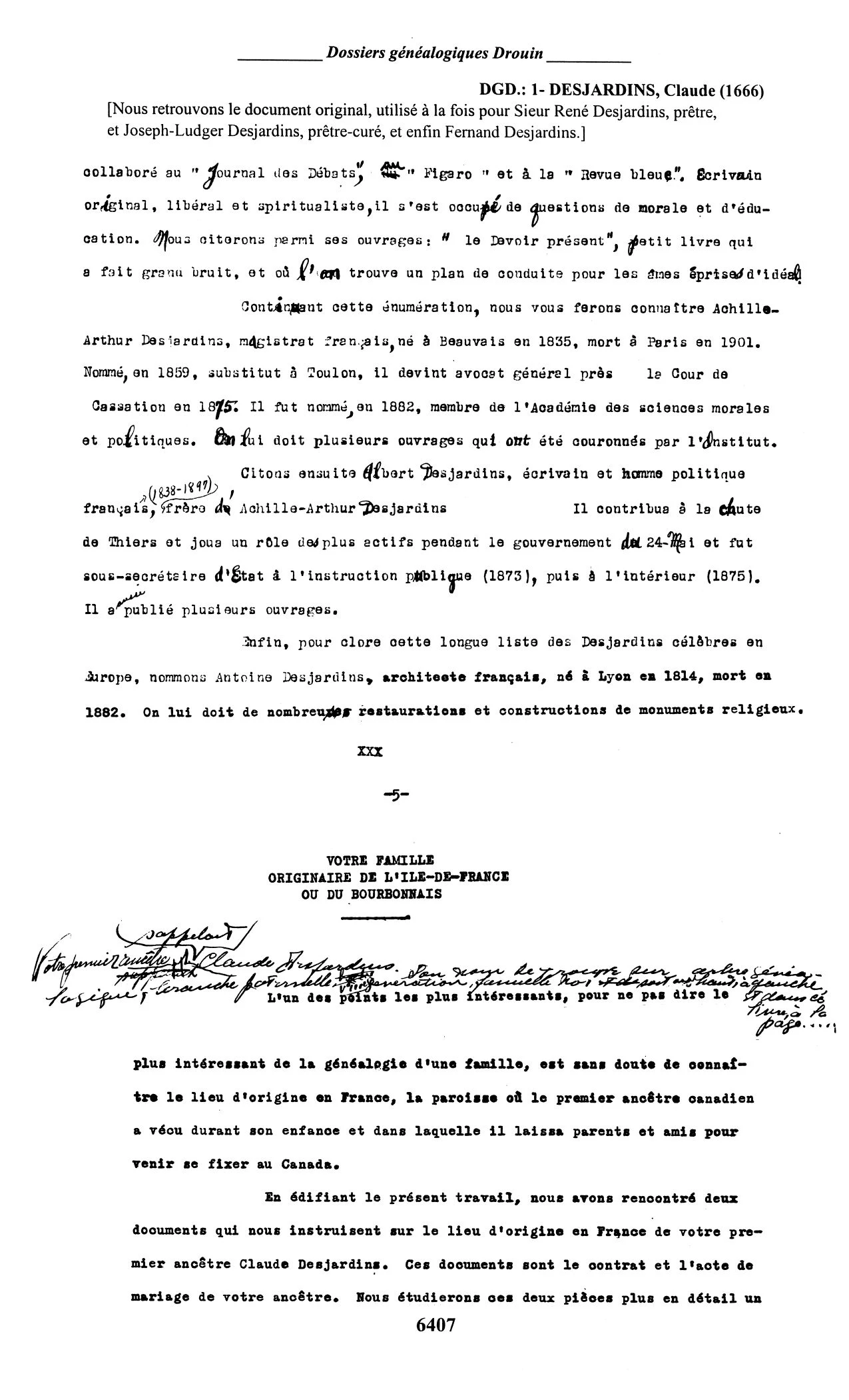 Consultation des Dossiers généalogiques Drouin