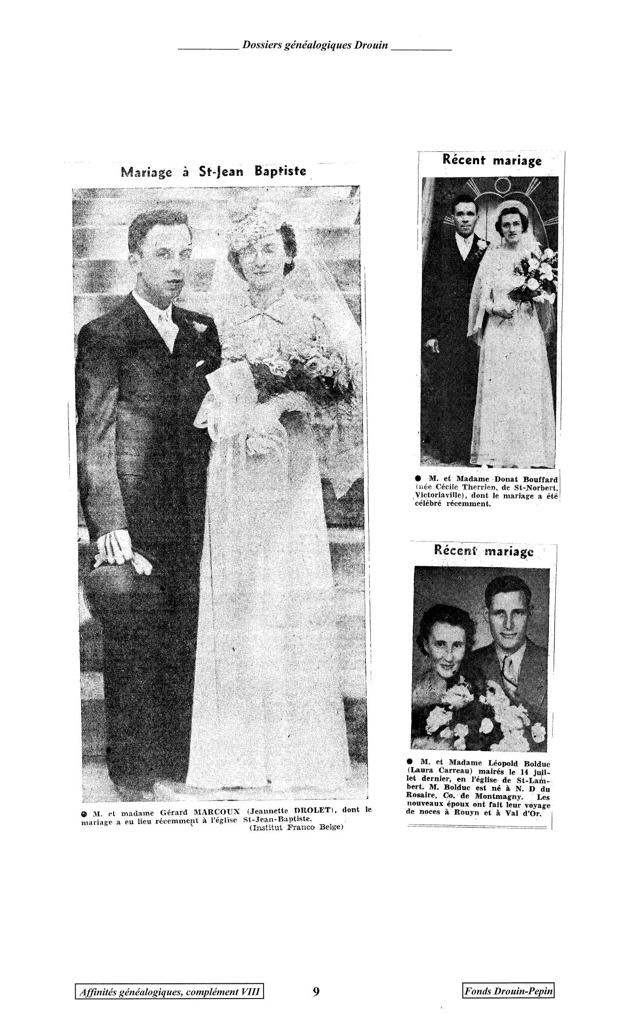 Photos de mariage des Dossiers généalogiques Drouin