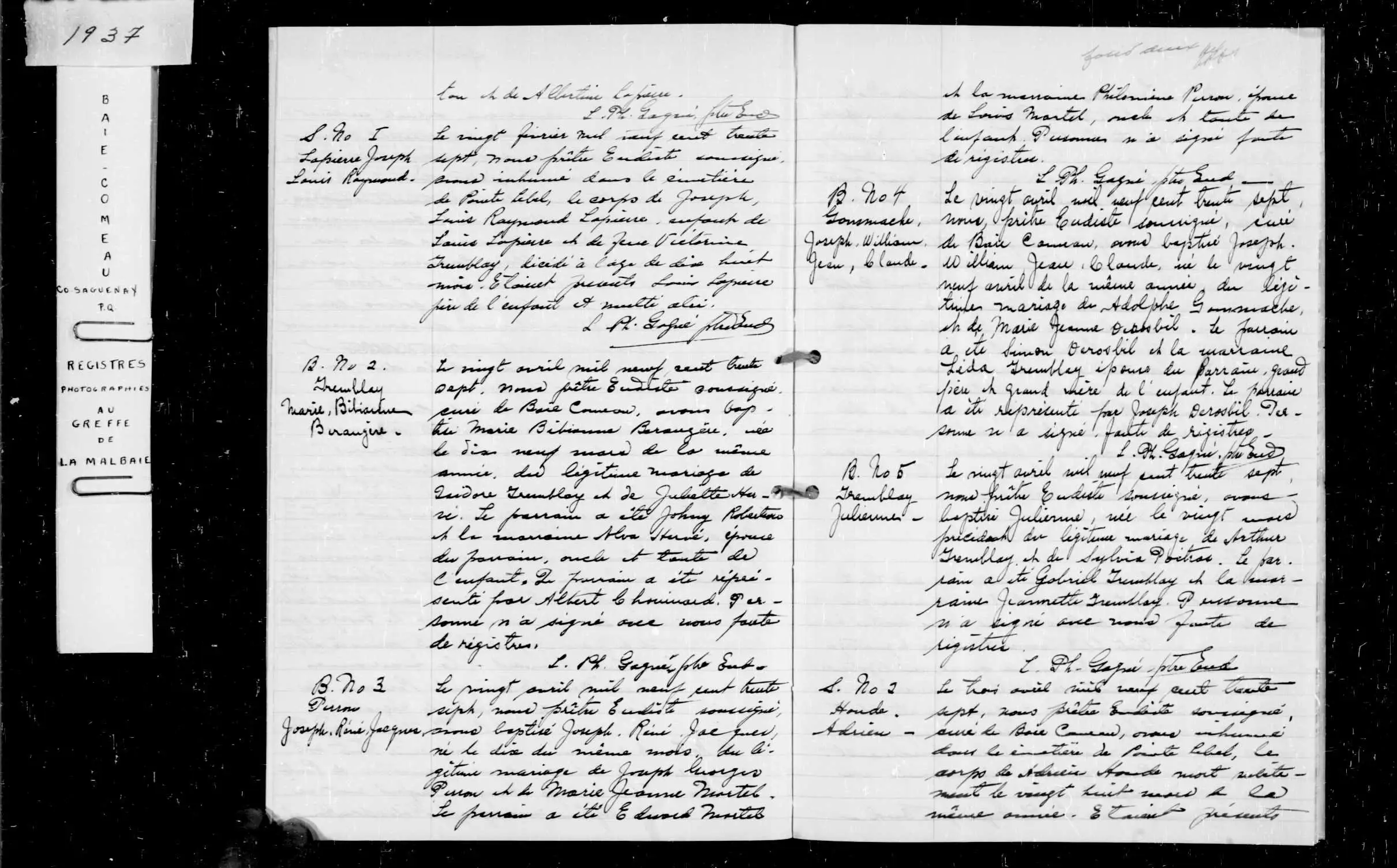 Original Quebec parish record digitized in the Drouin Collection